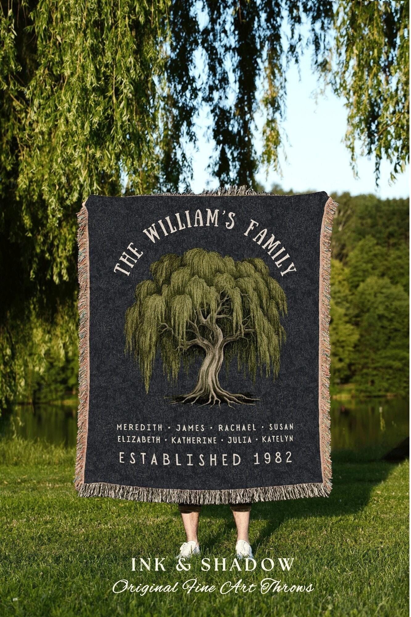 Willow Tree Custom Family Blanket | Customized Family Tree Blanket Custom Family Gift Sentimental Gift for Mom Personalized Family Name Gift