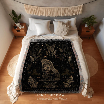 Witchy Tapestry Aquarius Blanket | Aquarius Tapestry Custom Star Sign Goth Woven Blanket Witch Art Decor Aquarius Astrology Personalized |
