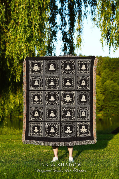 Witchy Throw Blanket Ghost Lover Cute | Whimsigoth Home Decor Fall Vibes Cozy Home Accent Dark Academia Aesthetic Tapestry Ghost Lover Gift