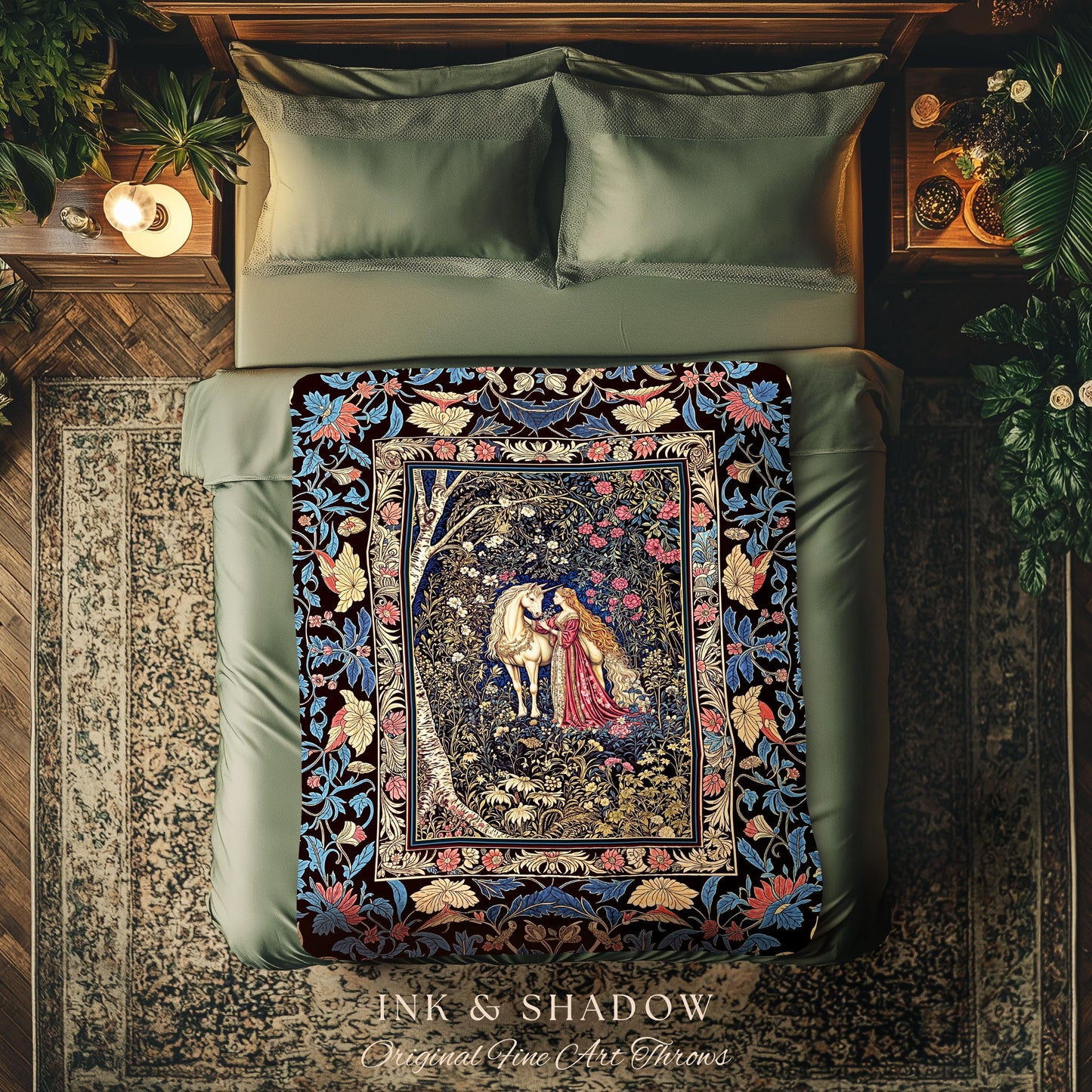 Fairy Forest Floral Maximalist Blanket | Pastel Coquette Light Academia Bedroom Ethereal Forest Spirits Dreamy Fairytale Woven Wall Tapestry