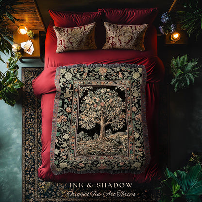 Regal Woodland Tree Throw Blanket Woven Cotton Wall Tapestry