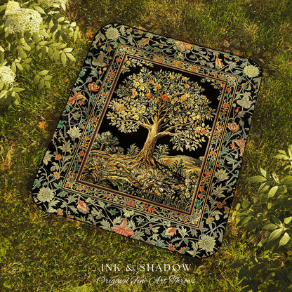 Regal Woodland Tree Throw Blanket Woven Cotton Wall Tapestry