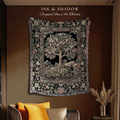 Regal Woodland Tree Throw Blanket Woven Cotton Wall Tapestry