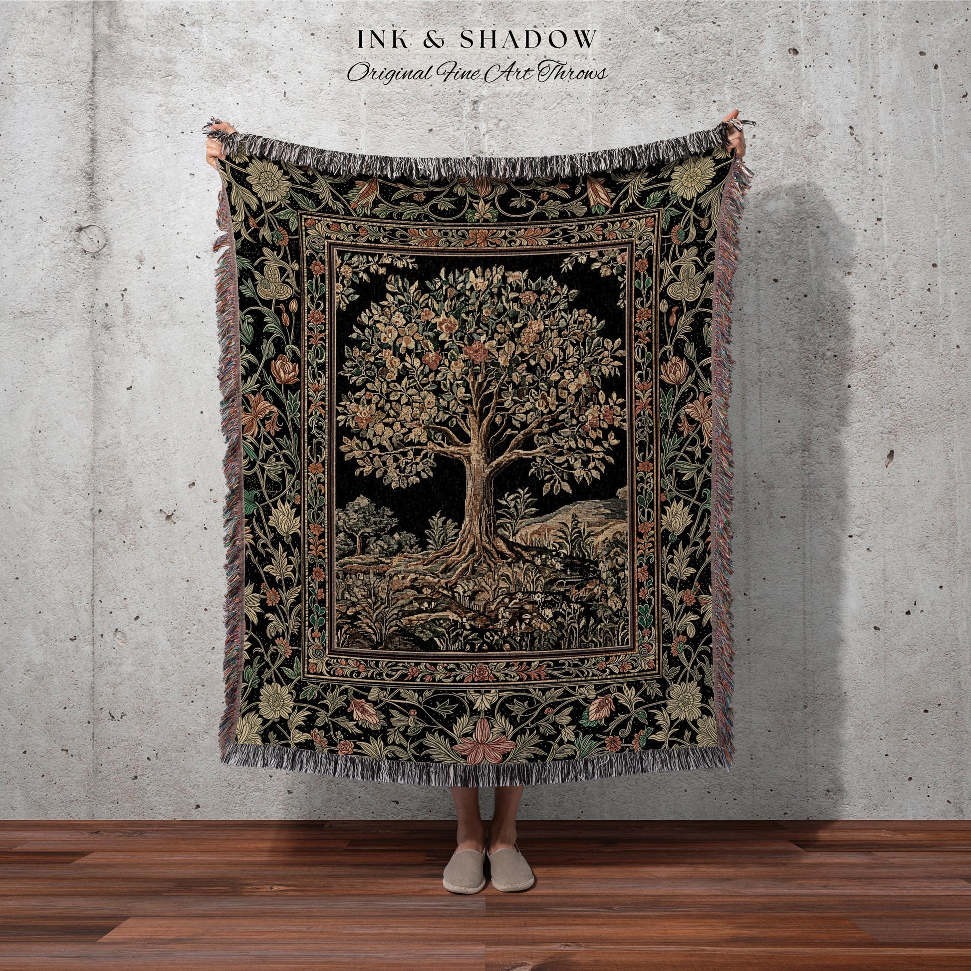 Regal Woodland Tree Throw Blanket Woven Cotton Wall Tapestry