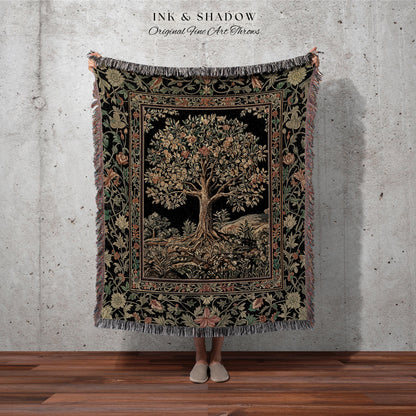 Regal Woodland Tree Throw Blanket Woven Cotton Wall Tapestry