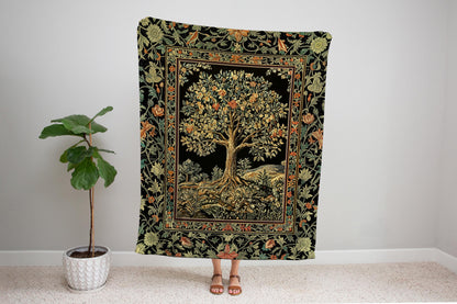 Regal Woodland Tree Throw Blanket Woven Cotton Wall Tapestry