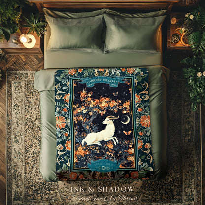 Enchanted Forest Capricorn Zodiac Blanket Celestial Midnight Woodland Throw, The Goat Astrology Tapestry Mystic Constellation Birthday Gift