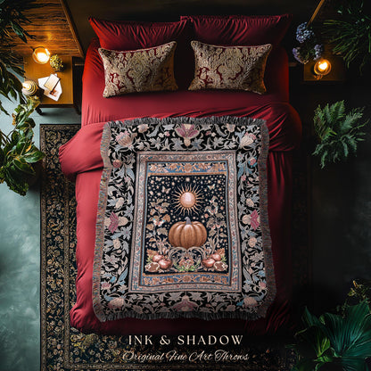 Baroque Elegance Fall Pumpkin Blanket | Aesthetic Fall Throw Spooky Season Gothiccore Witchy Cozy Autumn Blanket Rustic Fall Tapestry Woven