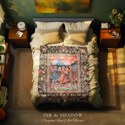 Enchanted Meadow Angel Blanket | Ethereal Dreamy Bohemian Cottagecore Light Academia Mystic Folklore Woven Tapestry Pastel Whimsical Decor