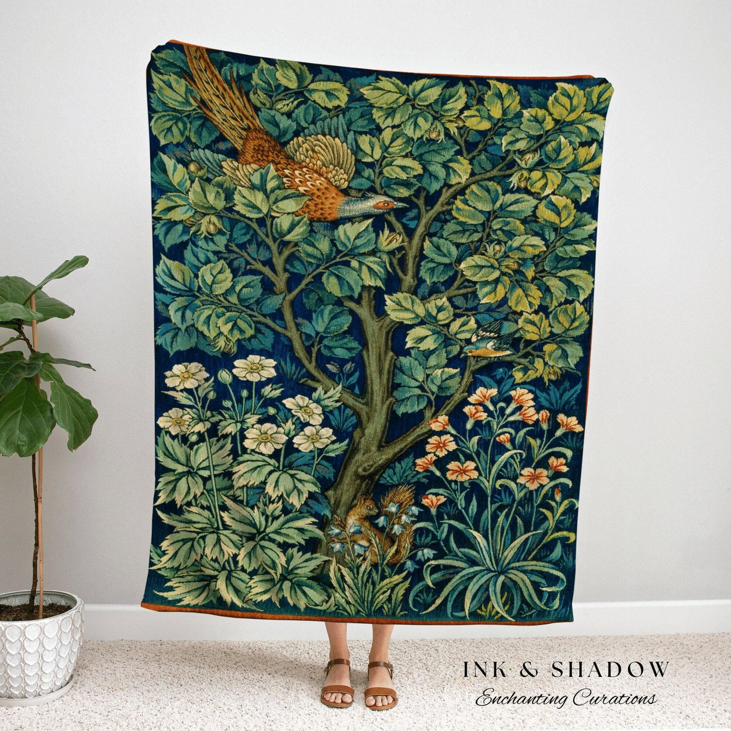 Vintage Art Deco Tapestry Woven Wall Hanging | Botanical Art Vintage Aesthetic | Dark Academia Medieval Aesthetic Botanical Decor Blanket |