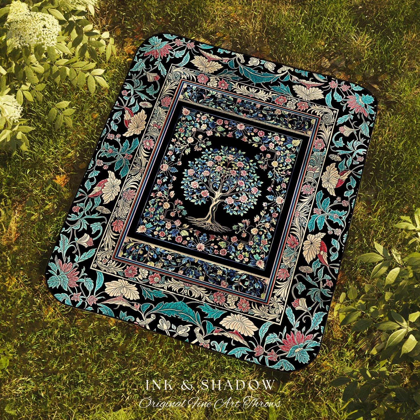 Timeless Folklore Tree Woven Throw Blanket Jacquard Tapestry