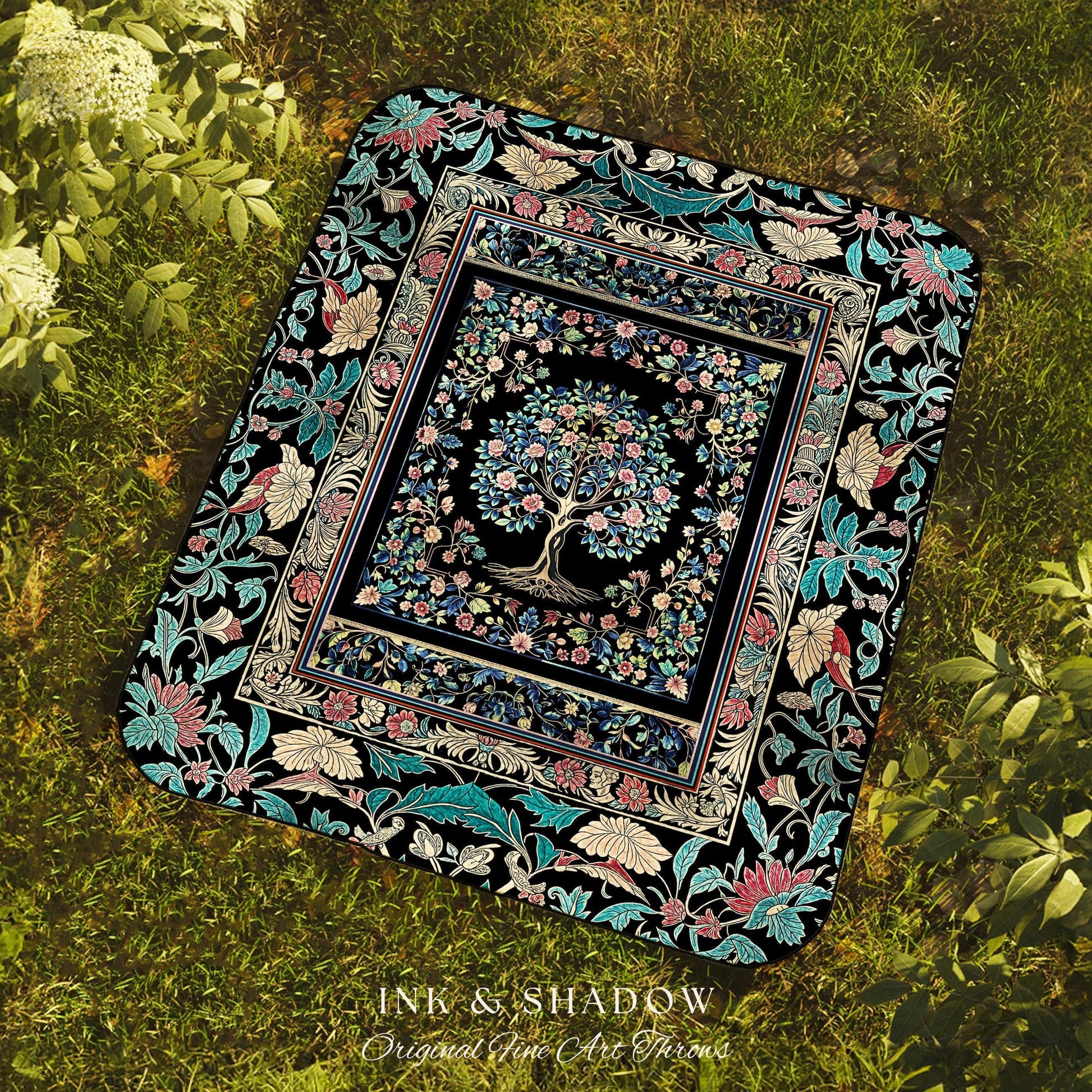 Timeless Folklore Tree Woven Throw Blanket Jacquard Tapestry