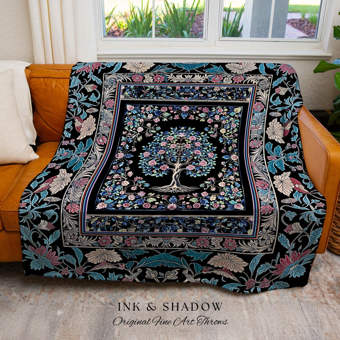 Timeless Folklore Tree Woven Throw Blanket Jacquard Tapestry