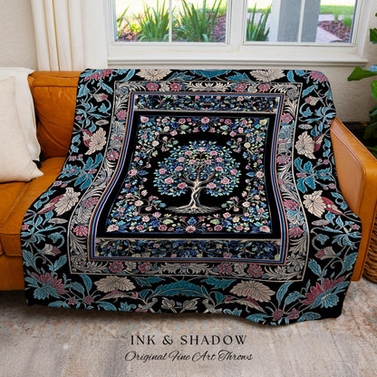 Timeless Folklore Tree Woven Throw Blanket Jacquard Tapestry