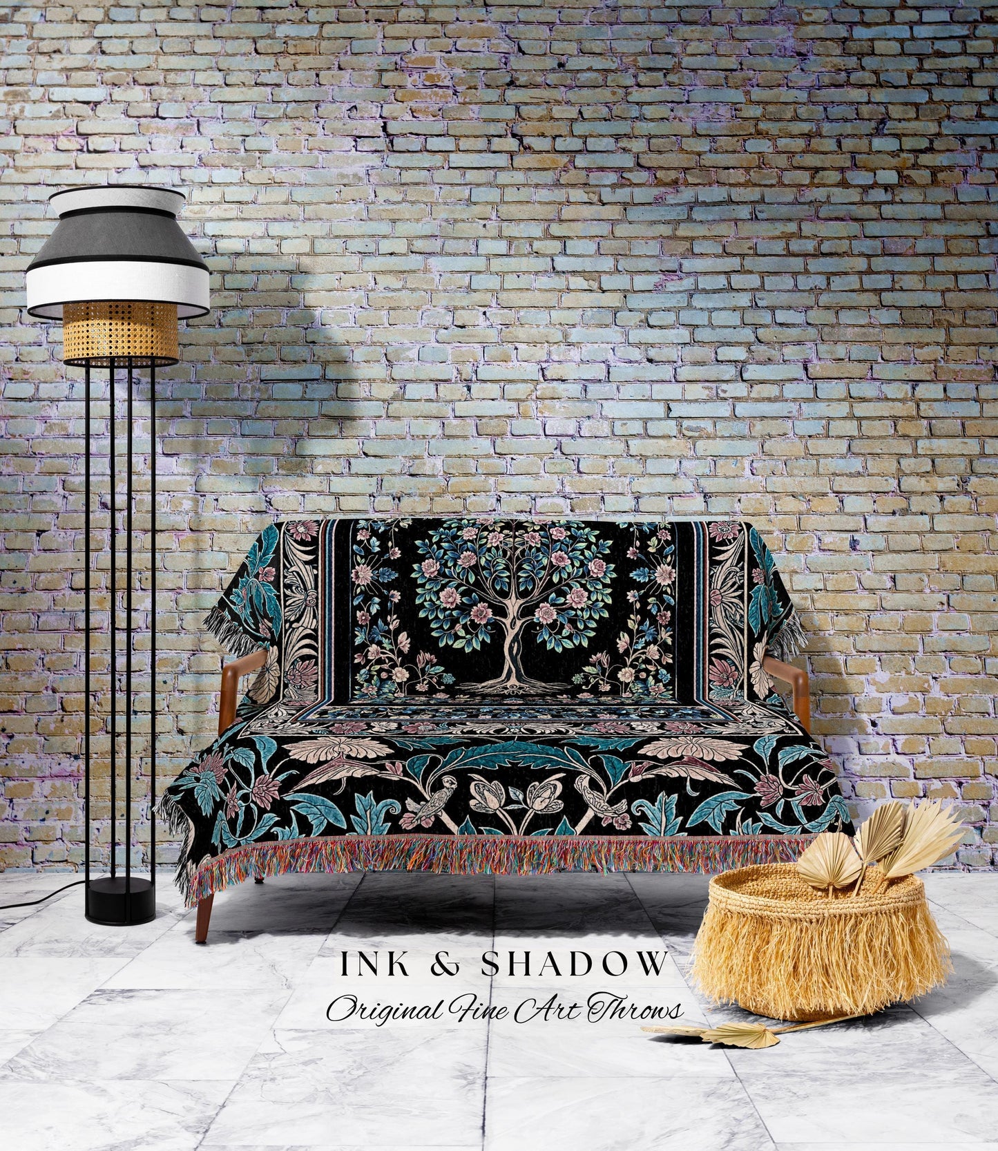 Timeless Folklore Tree Woven Throw Blanket Jacquard Tapestry