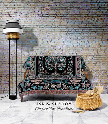 Timeless Folklore Tree Woven Throw Blanket Jacquard Tapestry