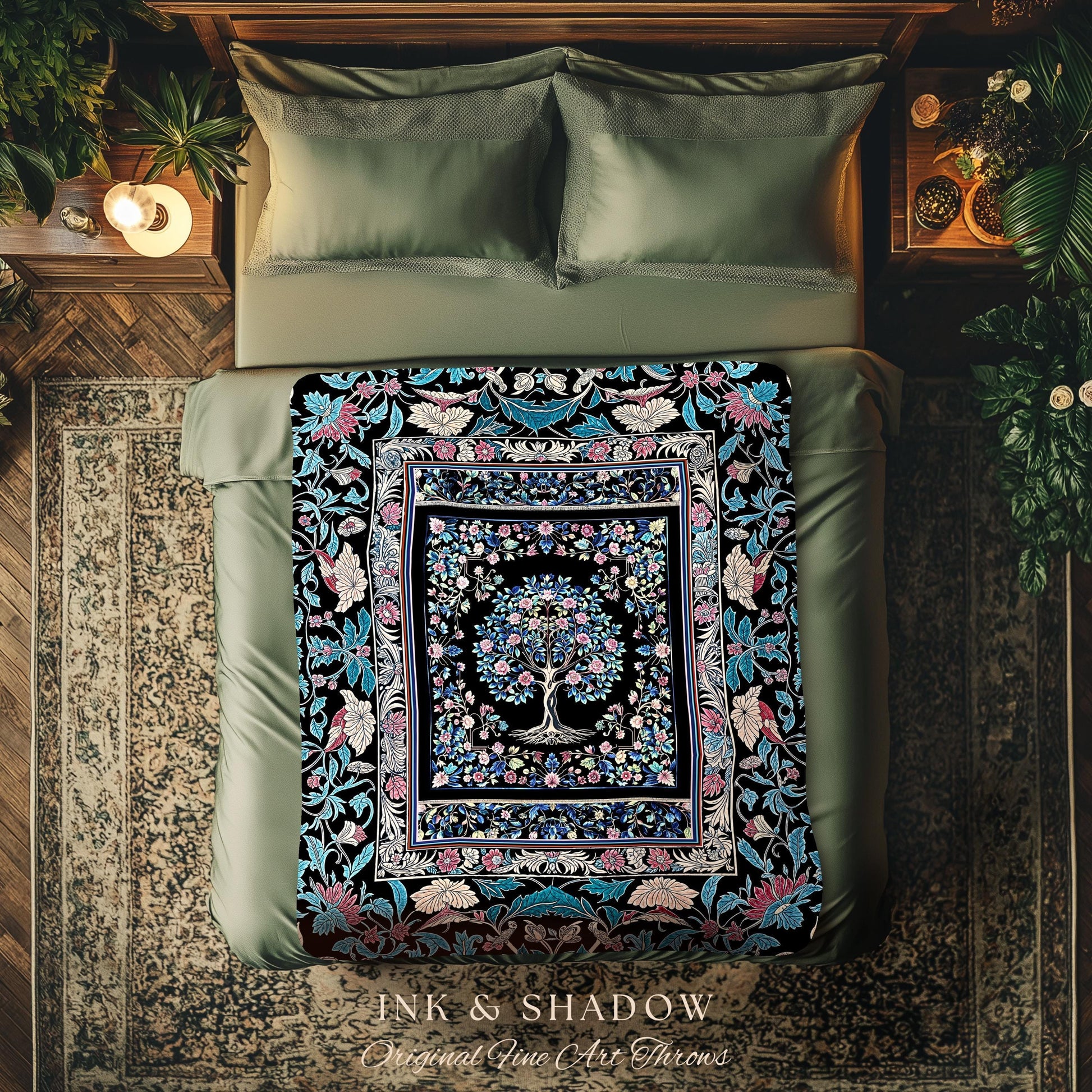 Timeless Folklore Tree Woven Throw Blanket Jacquard Tapestry