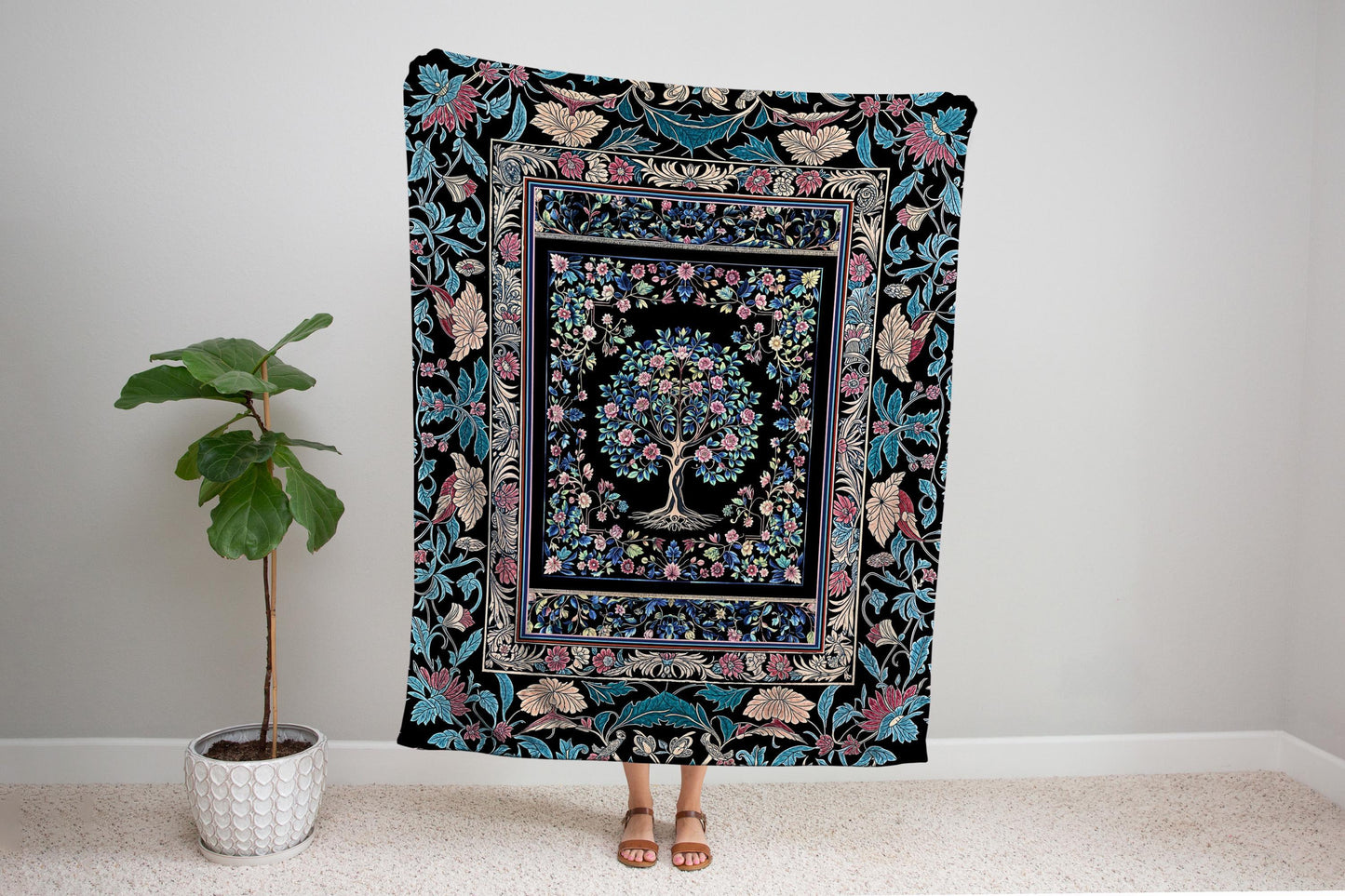 Timeless Folklore Tree Woven Throw Blanket Jacquard Tapestry