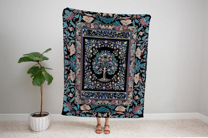 Timeless Folklore Tree Woven Throw Blanket Jacquard Tapestry