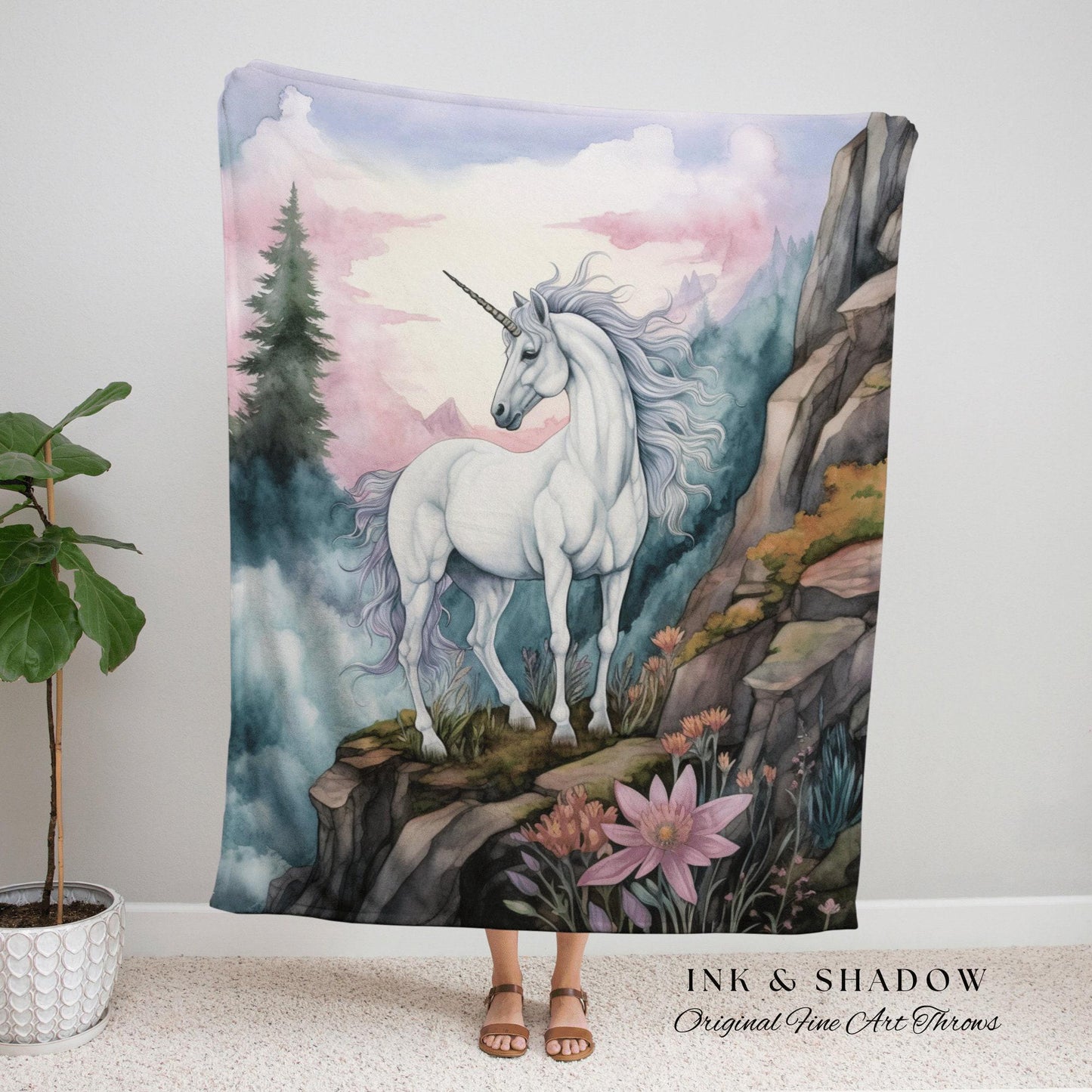 Pastel Landscape Unicorn Wall Art Ethereal Room Decor Vintage Cottagecore | Fairycore Aesthetic Room Decor Magical Tapestry Unicorn Room Art