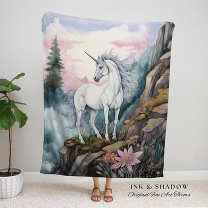 Pastel Landscape Unicorn Wall Art Ethereal Room Decor Vintage Cottagecore | Fairycore Aesthetic Room Decor Magical Tapestry Unicorn Room Art
