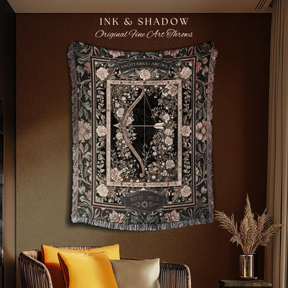Folklore Inspired Sagittarius Astrology Blanket Rustic Fairycore Constellation Zodiac Tapestry, The Archer Celestial Star Sign Birthday Gift
