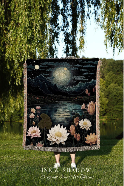 July Flower Custom Gift Personalized | Woven Blanket Custom Birth Month Flower Decor Tapestry | July Birth Month Waterlily Flower Blanket |