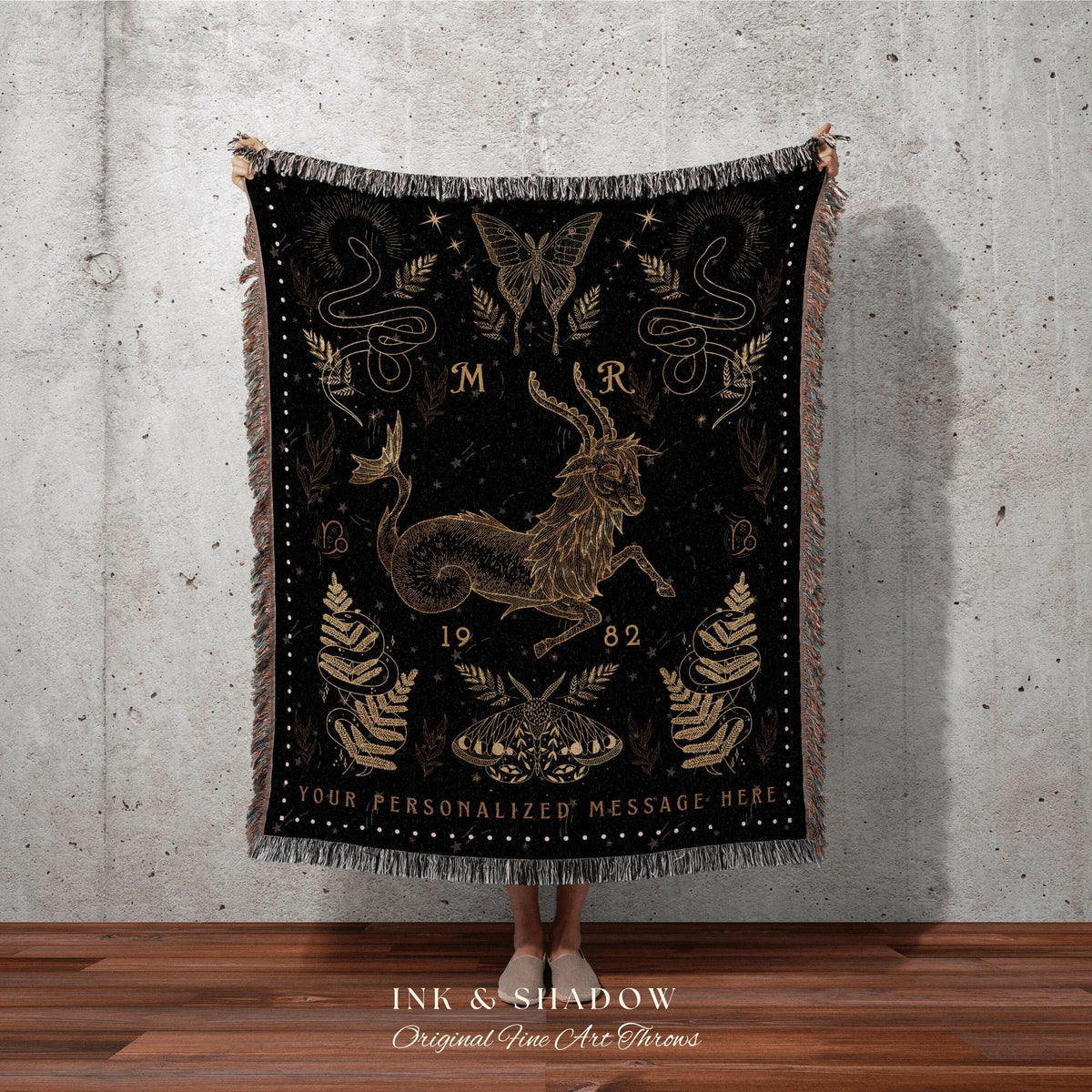 Capricorn Blanket Custom Star Sign | Capricorn Tapestry Custom Zodiac Sign Goth Woven Blanket Witchy Decor Capricorn Astrology Personalized