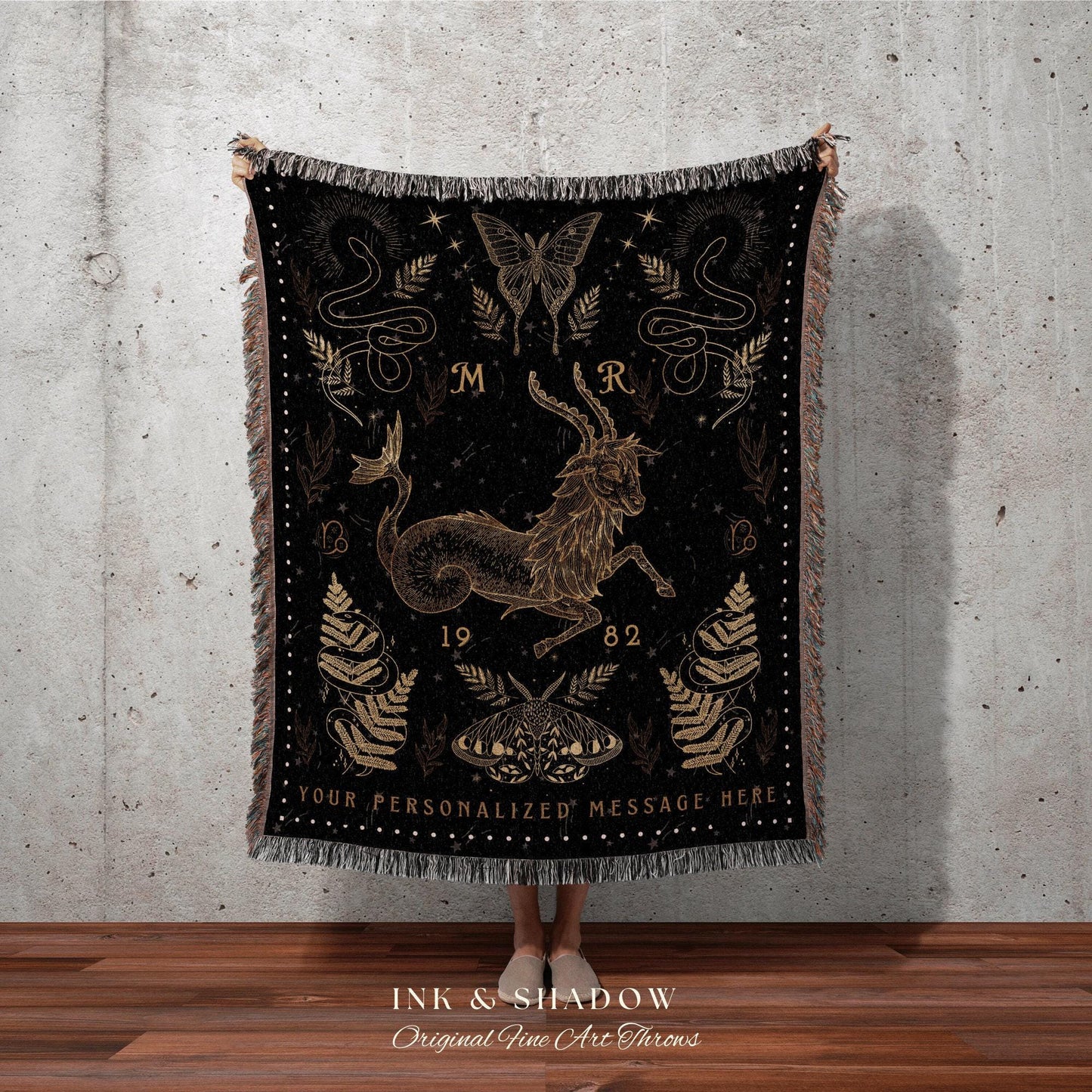 Capricorn Blanket Custom Star Sign | Capricorn Tapestry Custom Zodiac Sign Goth Woven Blanket Witchy Decor Capricorn Astrology Personalized