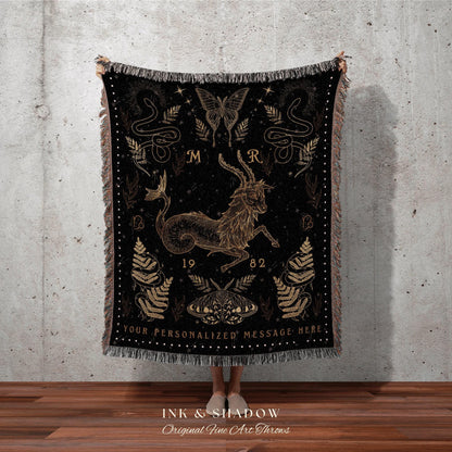 Capricorn Blanket Custom Star Sign | Capricorn Tapestry Custom Zodiac Sign Goth Woven Blanket Witchy Decor Capricorn Astrology Personalized