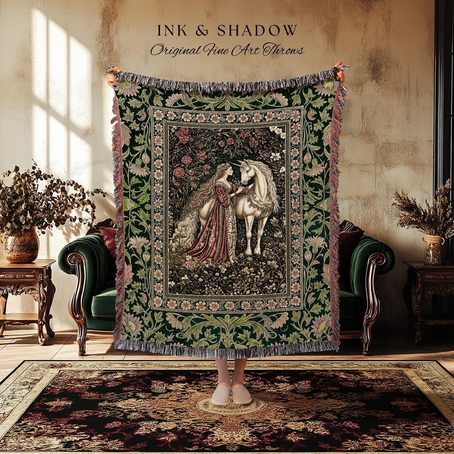 Fantasy Fairytale Princesscore Throw Blanket | Soft Fantasy Regency Cottagecore Bedroom Dark Romantic Tapestry Enchanted Rustic Storybook |