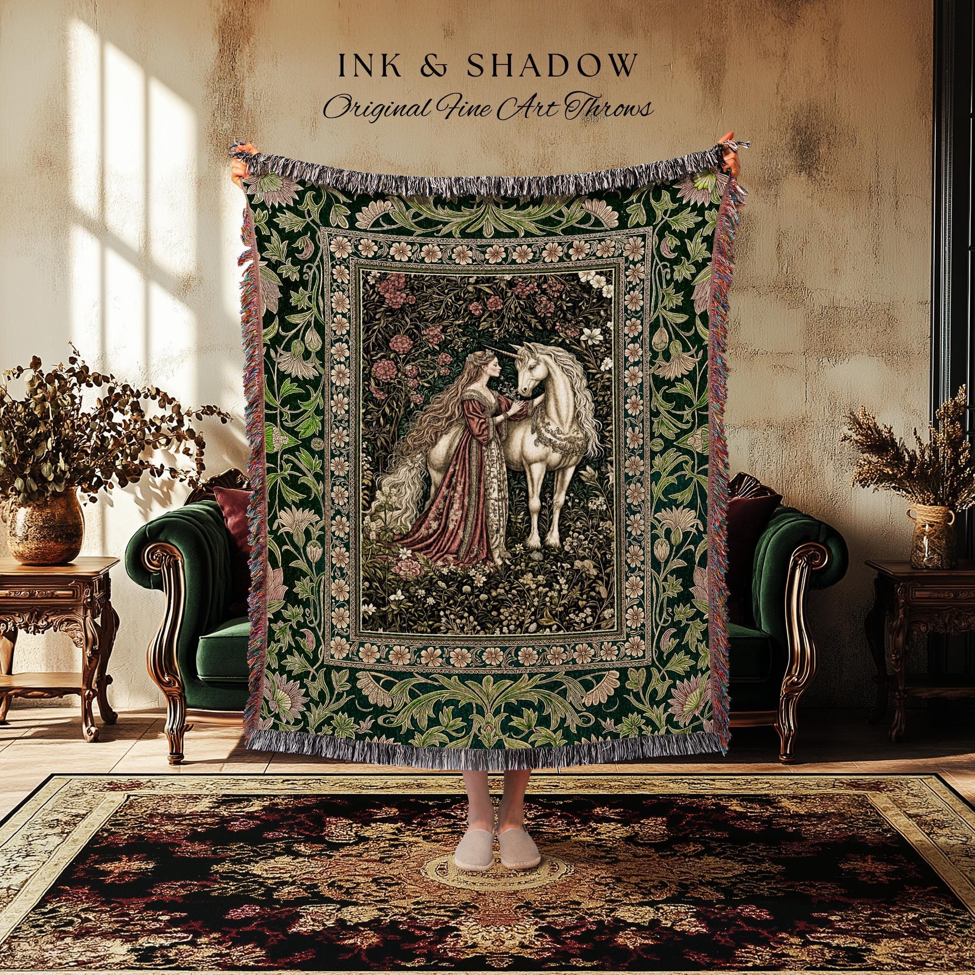 Fantasy Fairytale Princesscore Throw Blanket | Soft Fantasy Regency Cottagecore Bedroom Dark Romantic Tapestry Enchanted Rustic Storybook |