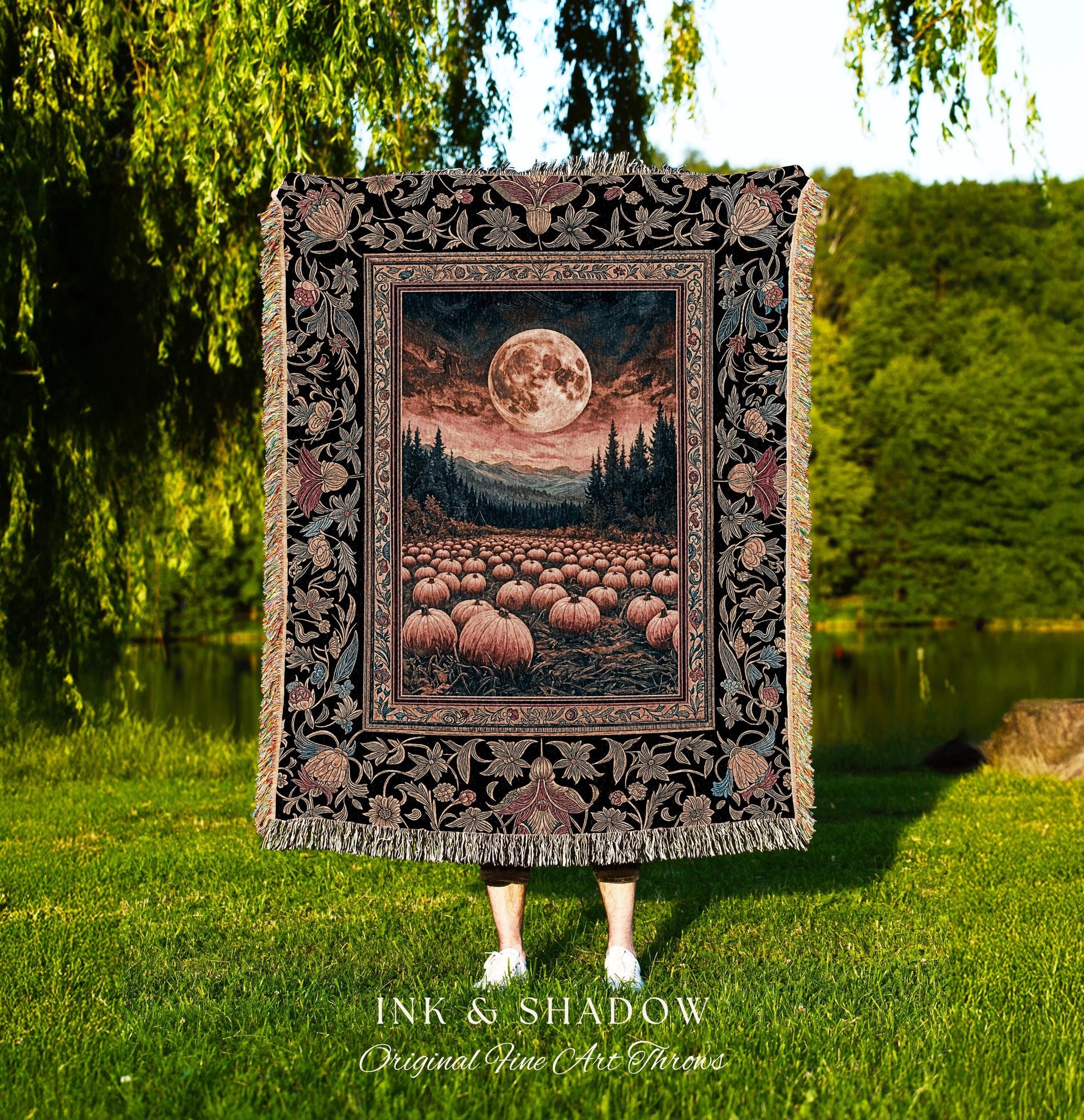 Fall Colors Cozy Throw Blanket | Ethereal Autumn Pumpkin Tapestry Witchy Aesthetic Gothiccore Rustic Fall Decor Rustic Earthy Shades Witchy
