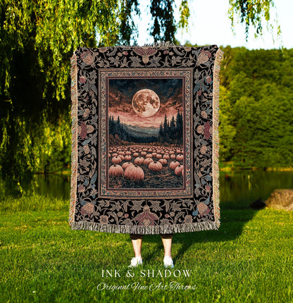 Fall Colors Cozy Throw Blanket | Ethereal Autumn Pumpkin Tapestry Witchy Aesthetic Gothiccore Rustic Fall Decor Rustic Earthy Shades Witchy
