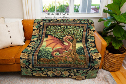 Victorian Gothic Dragon Tapestry Blanket | Dark Fairytale Aesthetic Whimsigothic Dark Academia Decor Crowcore Folklore Witchy Goblincore |