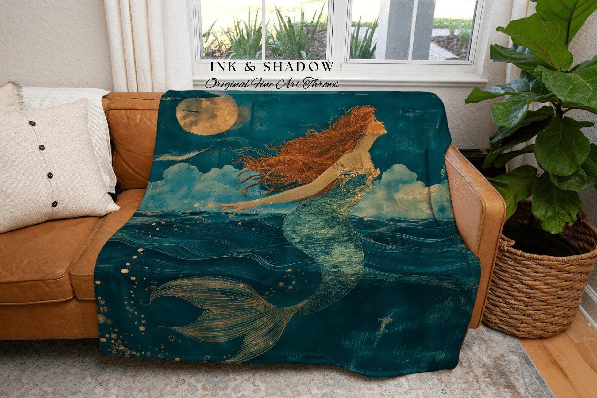 Boho Sea Witch Woven Blanket | Mermaidcore Aesthetic Celestial Sea Witch Tapestry Fairycore Decor Art Nouveau Fairy Grunge Home Decor
