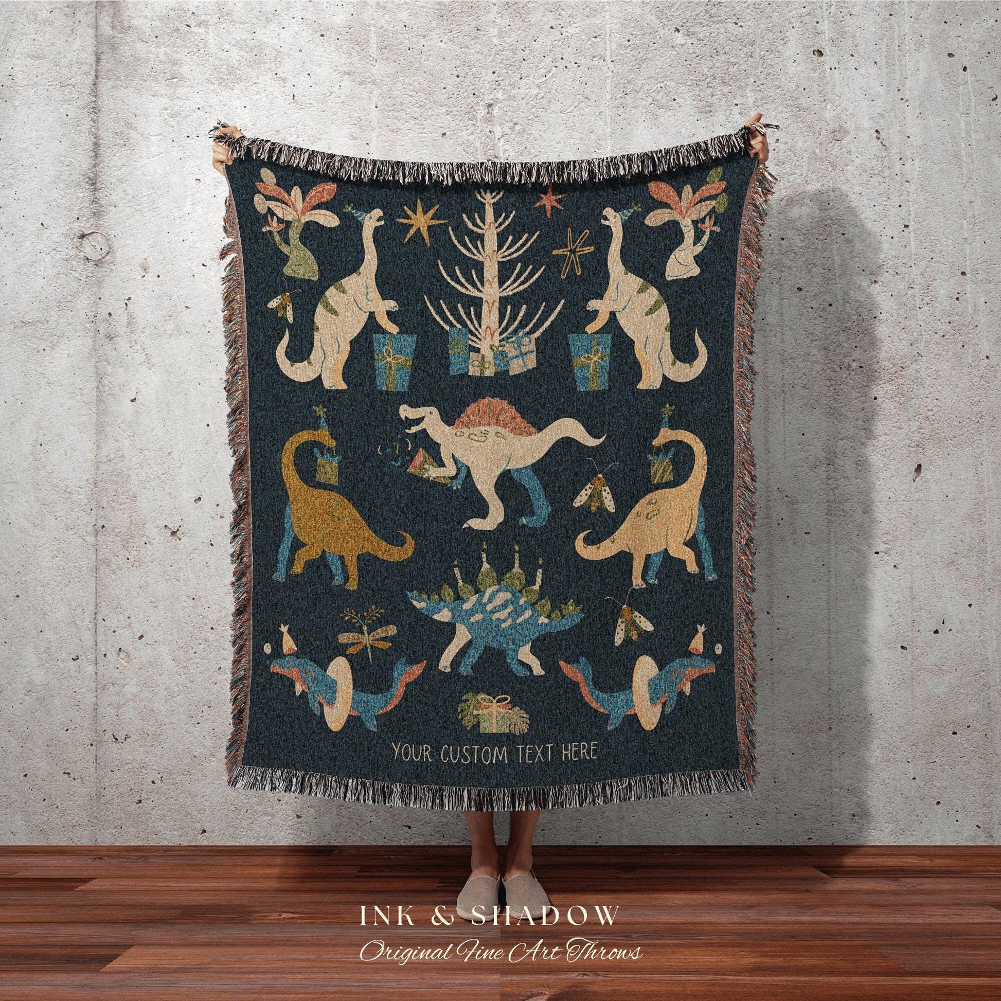 Navy Blue Dinosaur Blanket Custom Birthday Gift Dino Bedding Woven Blanket Personalized Dinosaur Nursery Bedding Boys Birthday Gift Custom |