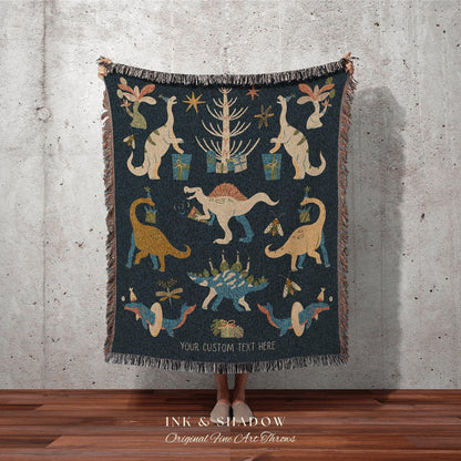 Navy Blue Dinosaur Blanket Custom Birthday Gift Dino Bedding Woven Blanket Personalized Dinosaur Nursery Bedding Boys Birthday Gift Custom |