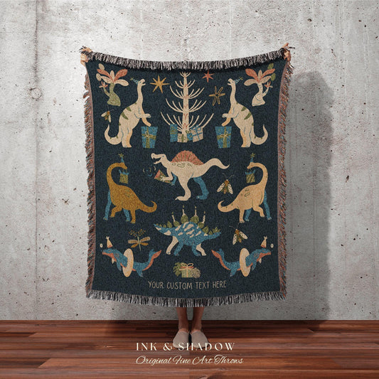 Navy Blue Dinosaur Blanket Custom Birthday Gift Dino Bedding Woven Blanket Personalized Dinosaur Nursery Bedding Boys Birthday Gift Custom |