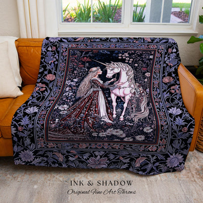 Enchanted Lavender Mystic Throw Blanket | Pastel Rococo Princesscore Decor Gothic Fairytale Woven Tapestry Storybook Dark Cottagecore Style