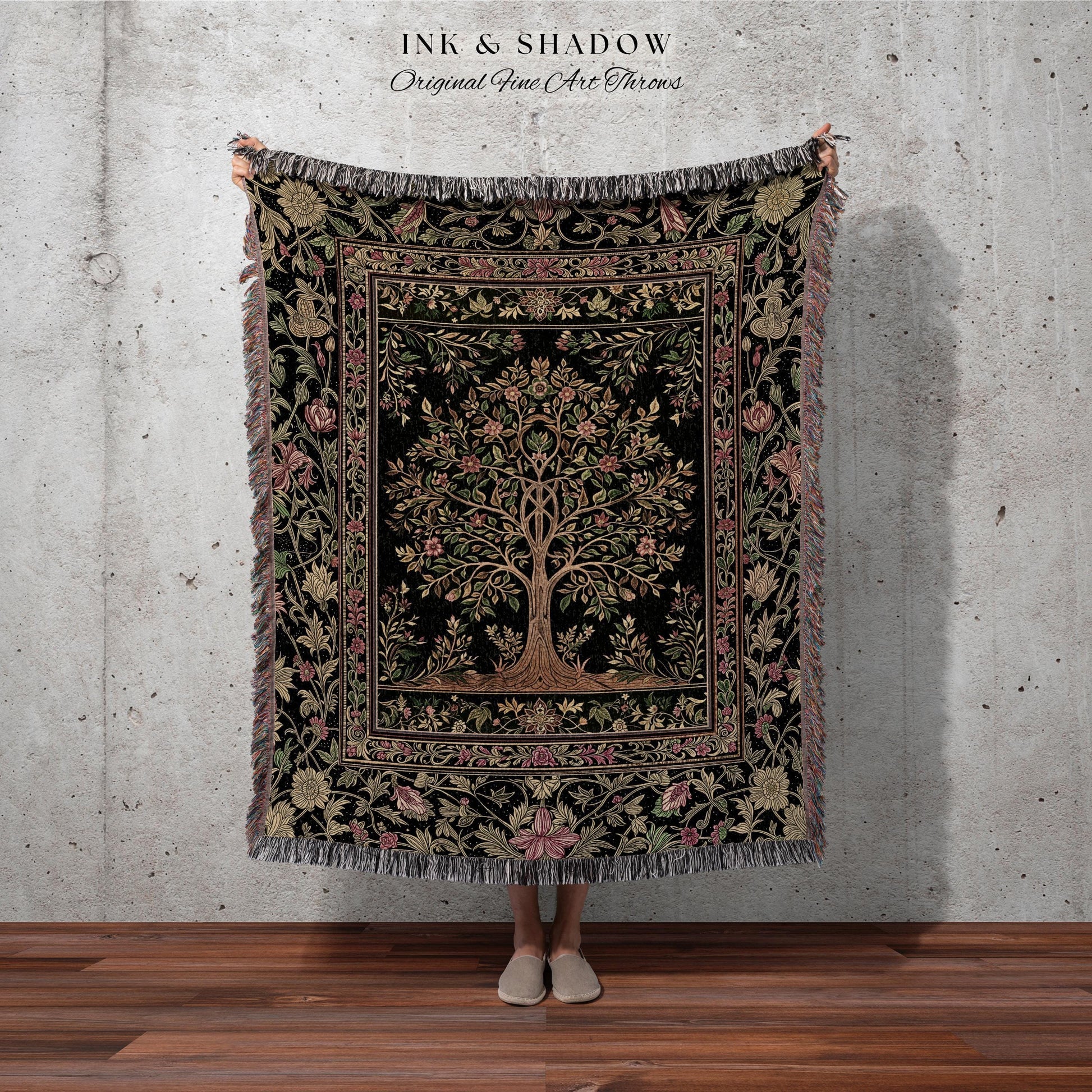 Art Nouveau Maximalist Tree Tapestry Blanket Jacquard Woven Coverlet