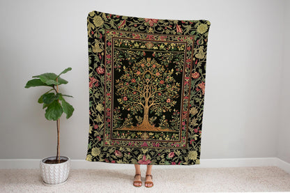 Art Nouveau Maximalist Tree Tapestry Blanket Jacquard Woven Coverlet