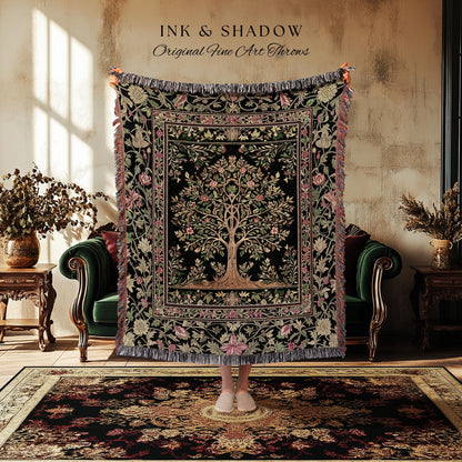 Art Nouveau Maximalist Tree Tapestry Blanket Jacquard Woven Coverlet