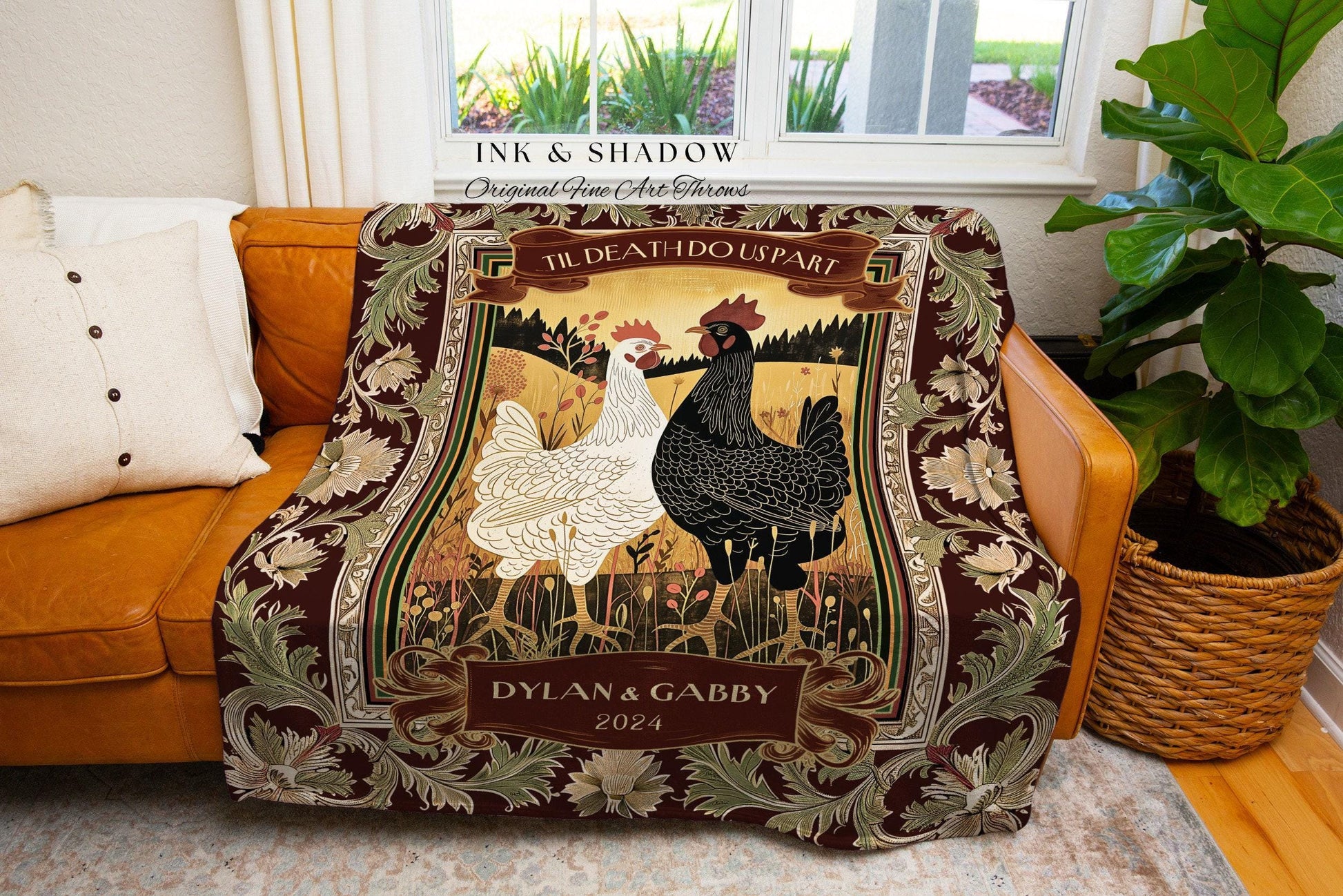 His & Hers Chicken Couple Tapestry Blanket | Rustic Farmhouse Wedding Western Aesthetic Mr and Mrs Custom Woven Anniversary Gift Thoughtful