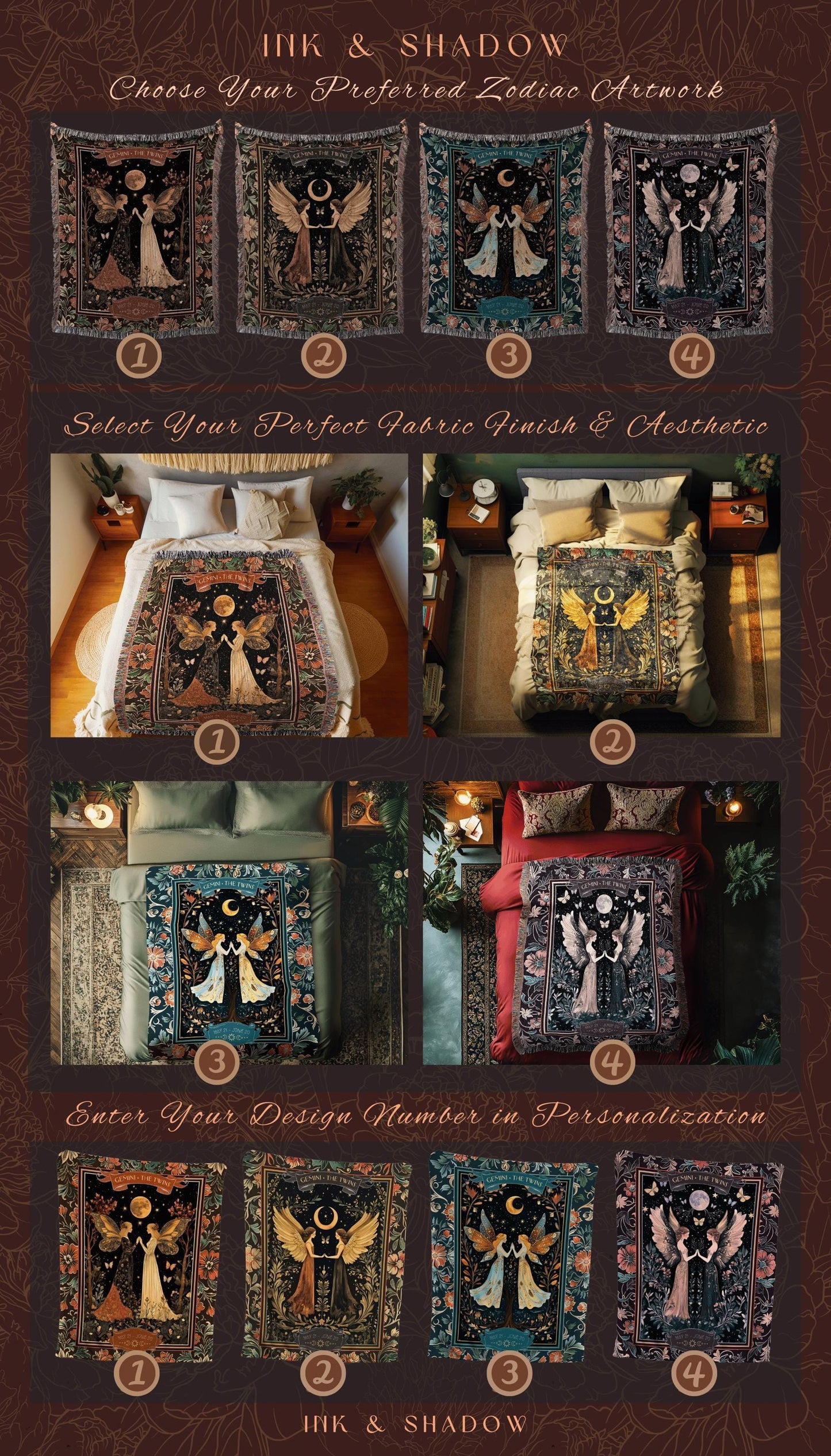 Baroque Romanticism Gemini Constellation Blanket Victorian Astrology Tapestry | The Twins Fairycore Celestial Decor for Gemini Birthday Gift
