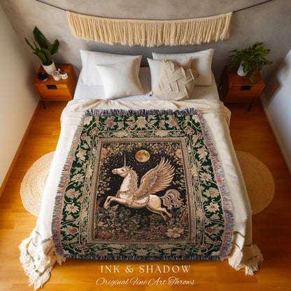 Baroque Flying Unicorn Throw Blanket | Enchanted Forest Pegasus Fairytale Decor Castle Aesthetic Maximalist Regal Tapestry Fantasy Gothic |