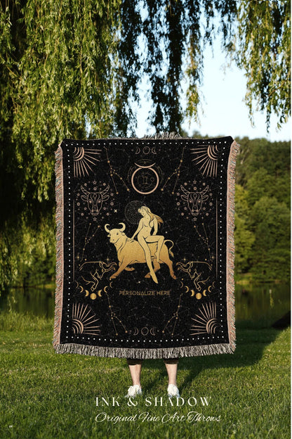 Taurus Blanket Custom | Astrology Tapestry Custom Star Sign Goth Woven Blanket Fairy Core Taurus Room Decor Zodiac Sign Celestial Tapestry |