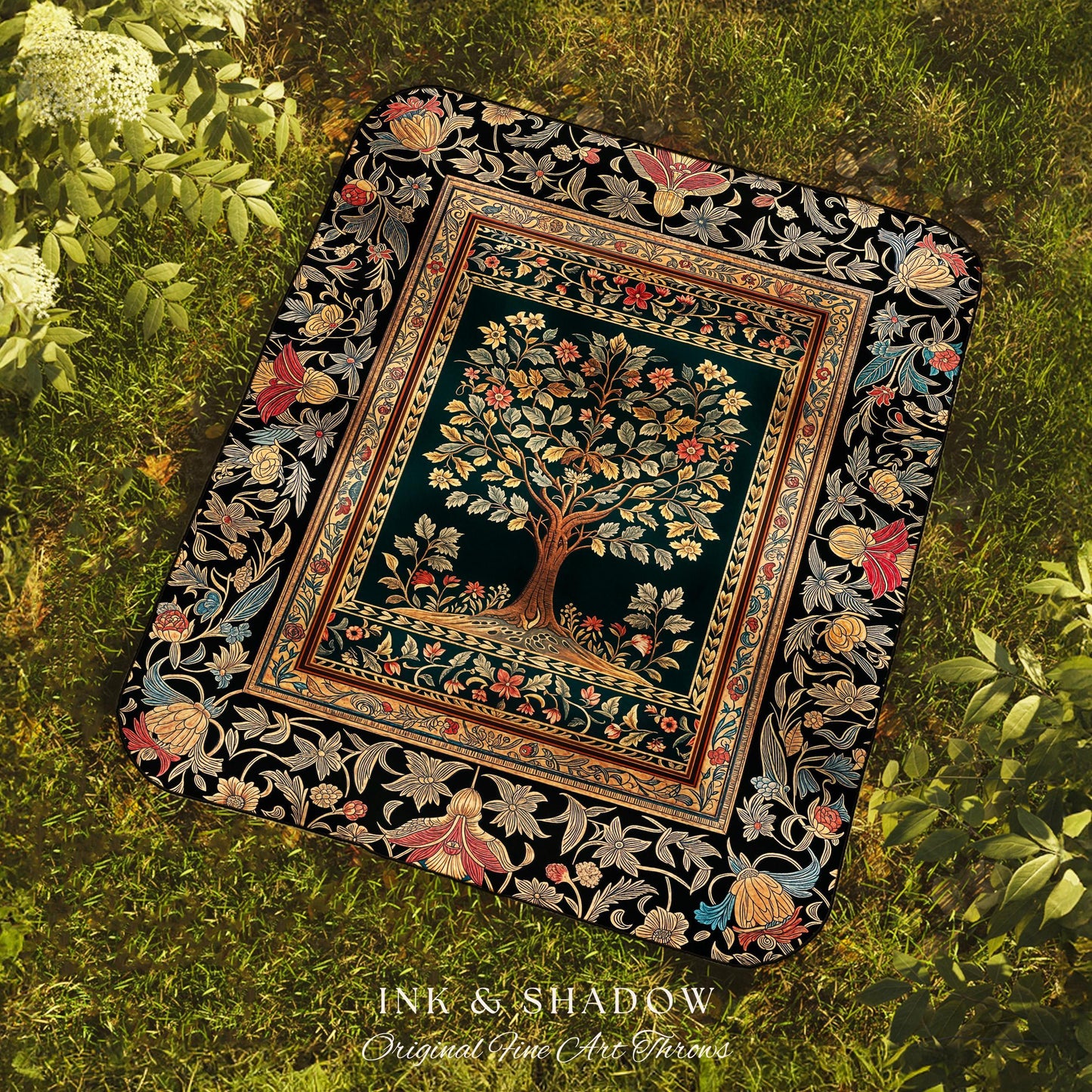 Victorian Folk Art Tree Throw Blanket Woven Cotton Wall Tapestry