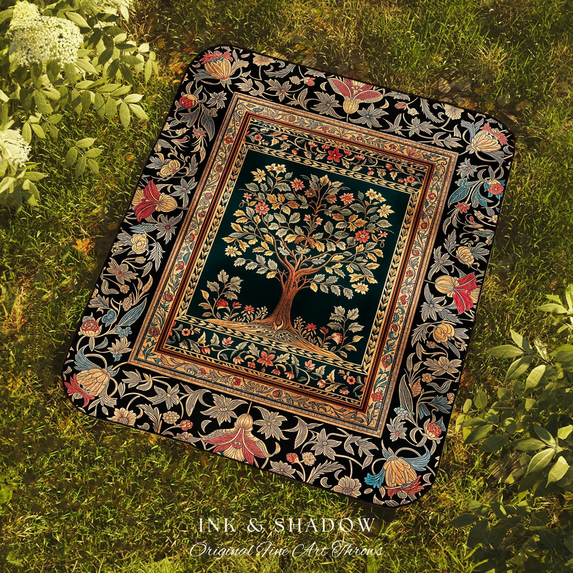 Victorian Folk Art Tree Throw Blanket Woven Cotton Wall Tapestry