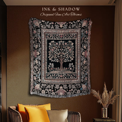 Victorian Folk Art Tree Throw Blanket Woven Cotton Wall Tapestry